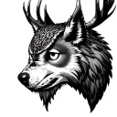 scottish stag head wolf head owl perched on top tattoo design idea