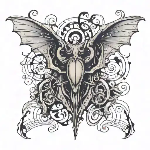 Voodoo Bat wings morphing into musical notes intertwined tattoo design idea