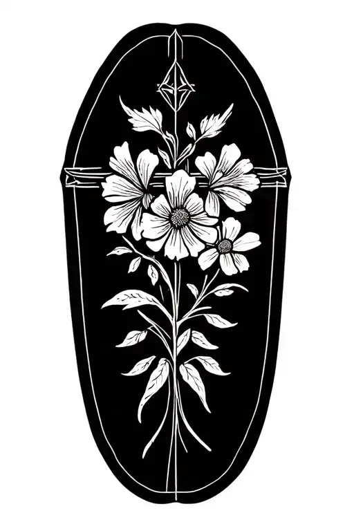 birth flowers intertwined, cross, biblical vine tattoo design idea