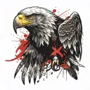 eagle with spread wings with a snake in its beak symbolizing tattoo design idea