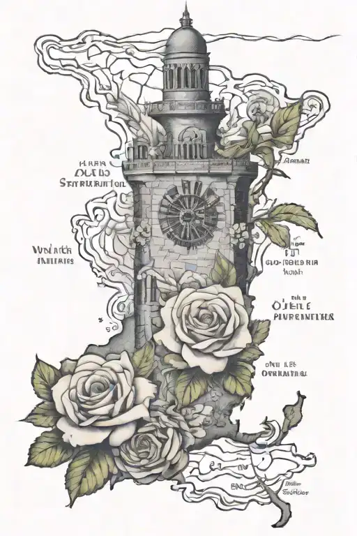 st marys tower, map of Australia, English Roses, Australian Wattles tattoo design idea