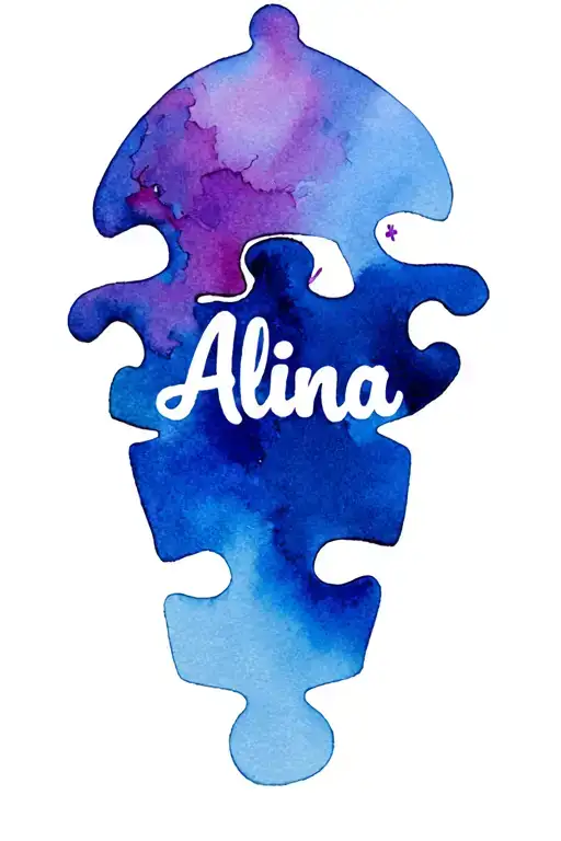 puzzle pieces saying "Alina" tattoo design idea