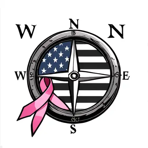 compass American flag breast cancer ribbon tattoo design idea