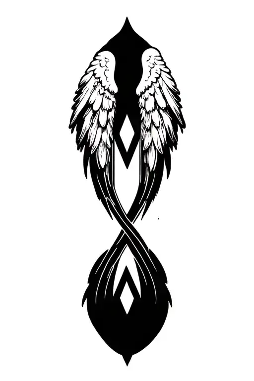 angel wings letter M tattoo design idea