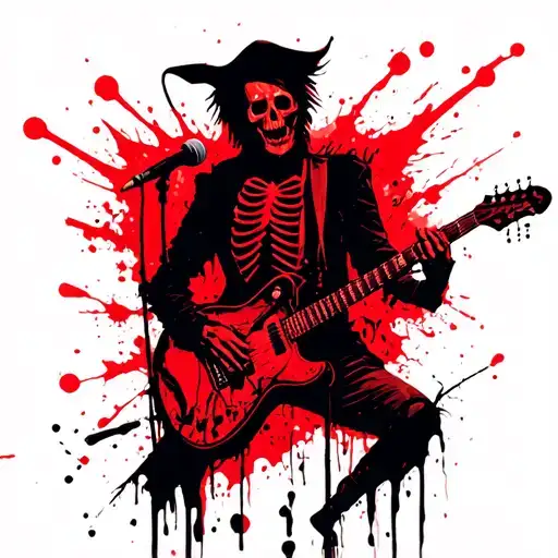 Metal concert, where dead rocks are performed, and skeletons, zombies, mummies, vampires, werewolves, witches listen and have fun. tattoo design idea