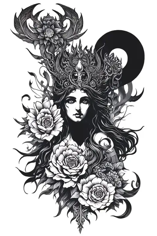 black hecate goddess tattoo design idea