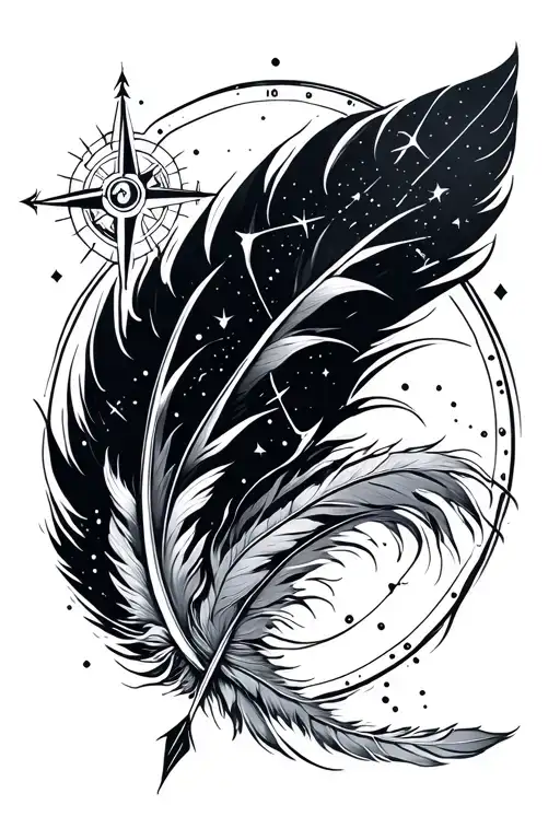 ocean wave arrow feather compass Virgo Scorpio Pisces constellation fine line tattoo design idea