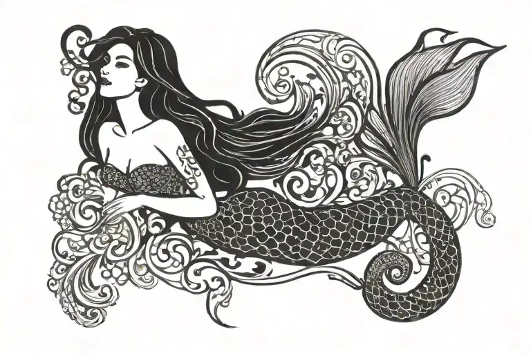 mermaid full moon tattoo design idea