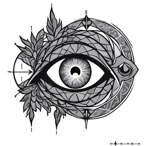 Fibonacci sequence, tool band, evil eye, sacred geometry, biblically accurate angel, dark, edgy tattoo design idea