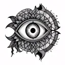 Fibonacci sequence, tool band, evil eye, sacred geometry, biblically accurate angel, dark, edgy tattoo design idea