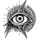 Fibonacci sequence, tool band, evil eye, sacred geometry, biblically accurate angel, dark, edgy tattoo design idea