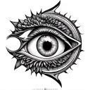 Fibonacci sequence, tool band, evil eye, sacred geometry, biblically accurate angel, dark, edgy tattoo design idea