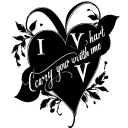 "I carry your heart with me" Initial V incorporated within heart tattoo design idea