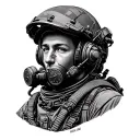 fighterpilot in cockpit of an f 18 superhornet. the fighter pilot is wearing a fighter pilot helmet and an oxygen mask tattoo design idea