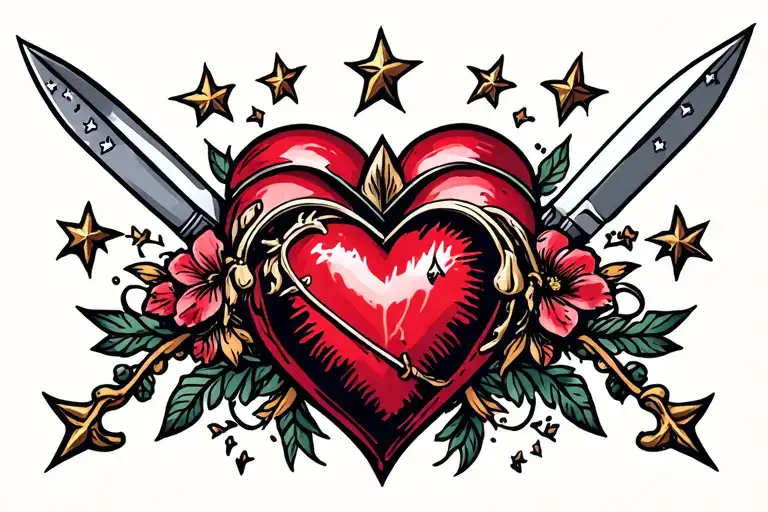 heart and daggers tattoo design idea