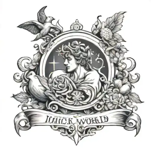greek mythology incorporated with juice wrld symbols  tattoo design idea