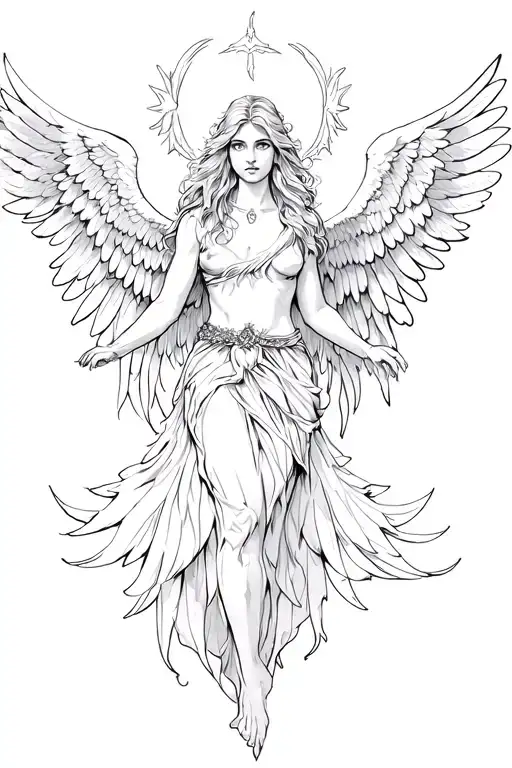 black and white seraphim angel wings spread sketch tattoo design idea