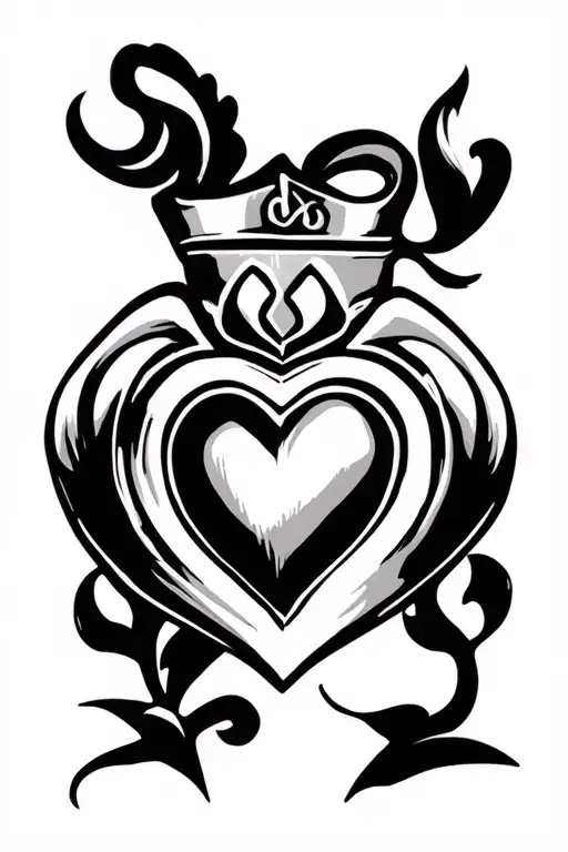neotribal y2k cybersigilism claddagh heart tattoo design idea