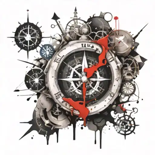 compass and clock  tattoo design idea