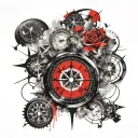 compass and clock  tattoo design idea