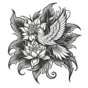 phoenix and lotus flower blooming tattoo design idea