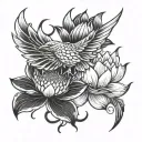 phoenix and lotus flower blooming tattoo design idea