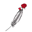 feather and a red carnation tattoo design idea