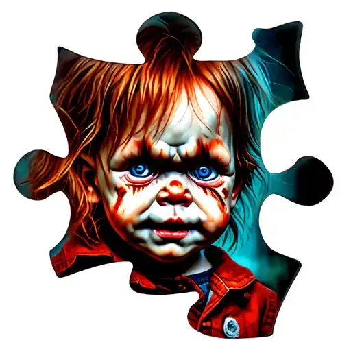 Chucky face in a puzzle piece tattoo design idea