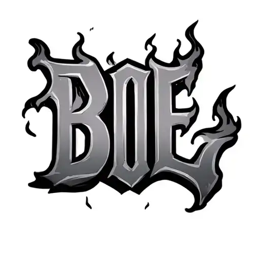 "BOE" in a bold font with shading with realistic flames around it tattoo design idea