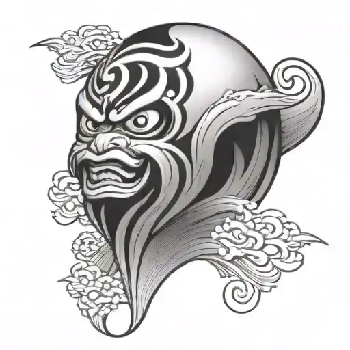 daruma doll with wave tattoo design idea