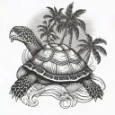 Palm tree, turtle, shell, wave tattoo design idea