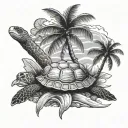 Palm tree, turtle, shell, wave tattoo design idea