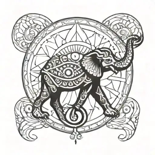eye of horus-aquarius-moon phase-elephant-owl-lotus-mandala tattoo design idea