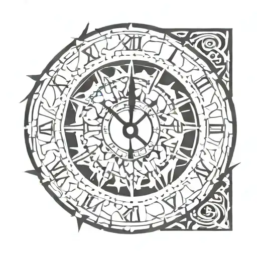 clock with cracks tribal tattoo design idea
