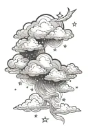 Clouds for a background with stars surrounding it with "Stephanie" over the clouds tattoo design idea