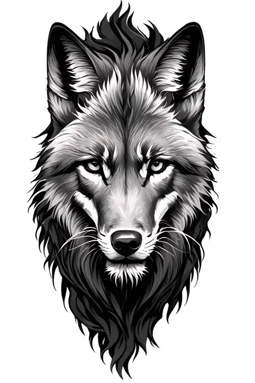 Half sleeve for the upper arm with a blend of a fox, a wolf, and a lion  tattoo design idea