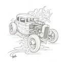 hot rod with flames  tattoo design idea