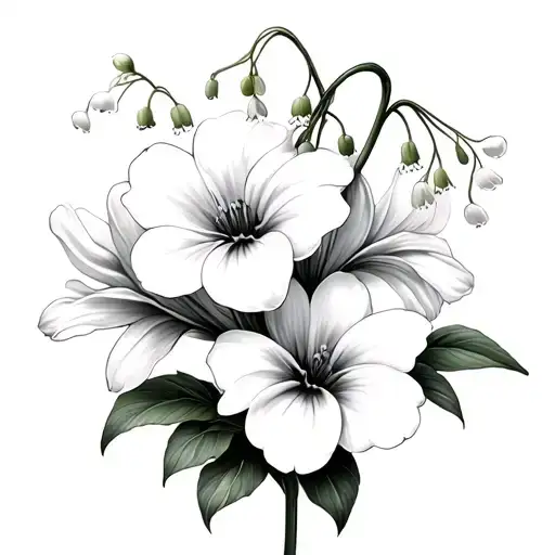 Lily of the valley and cosmos flower tattoo design idea