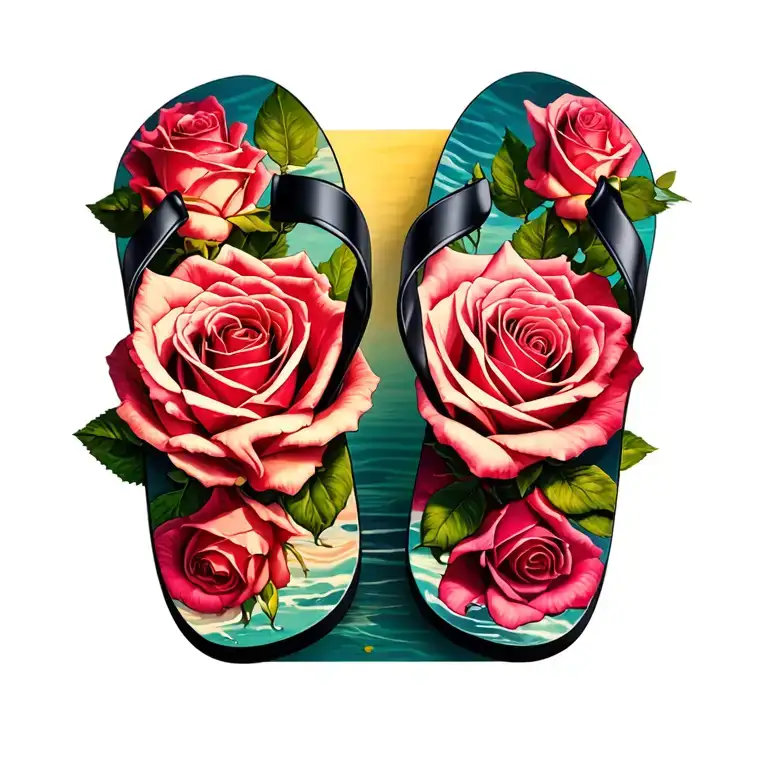 flip flop with rose wrapped tattoo design idea
