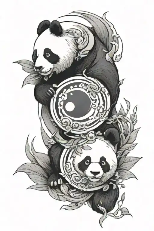 panda, yin yang symbol tattoo design idea