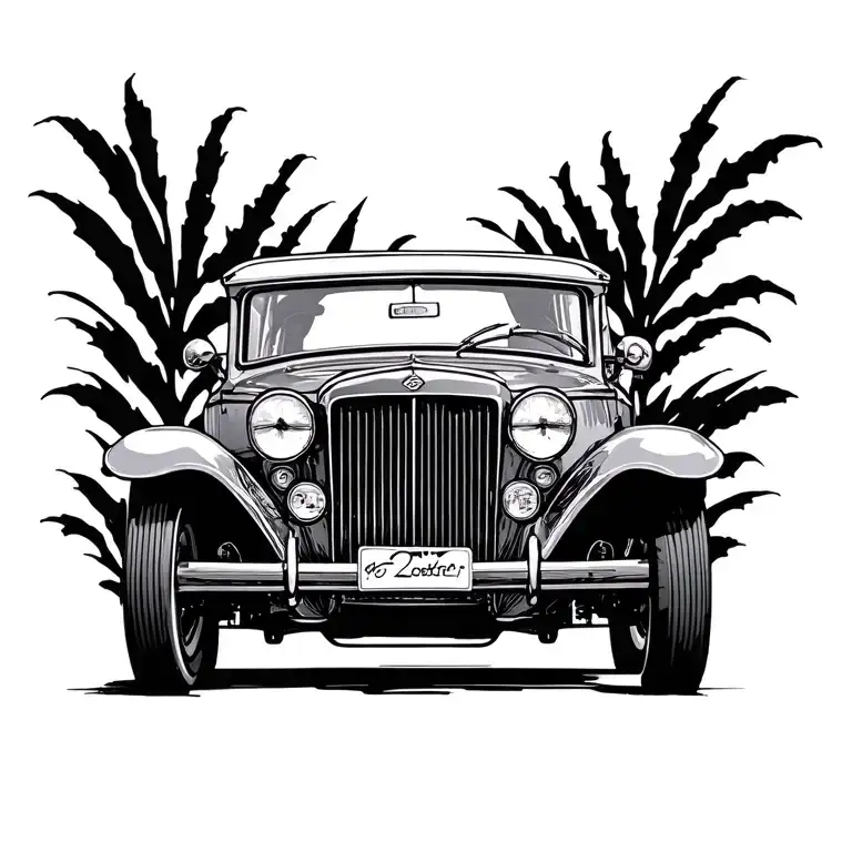 old car driving tattoo design idea