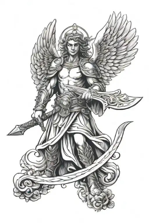 evil guardian angel with a sword tattoo design idea