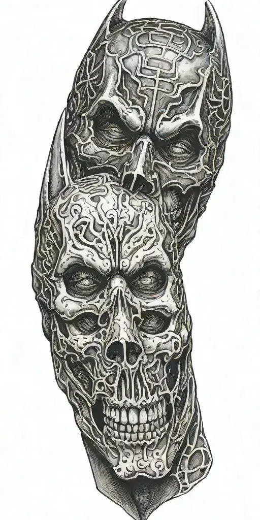 jason mask on skull batman mask on skull tattoo design idea