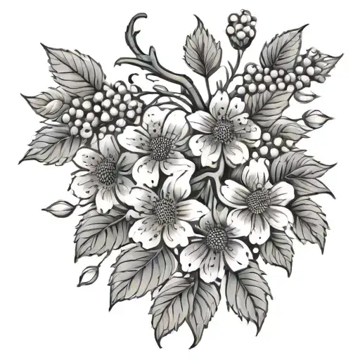mulberry with flowers intertwined tattoo design idea