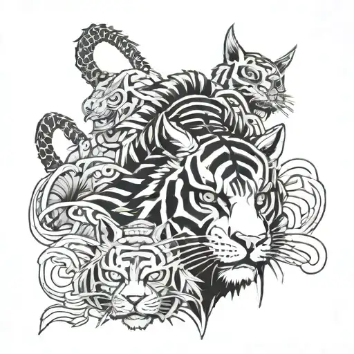 samurai and tiger head tattoo design idea
