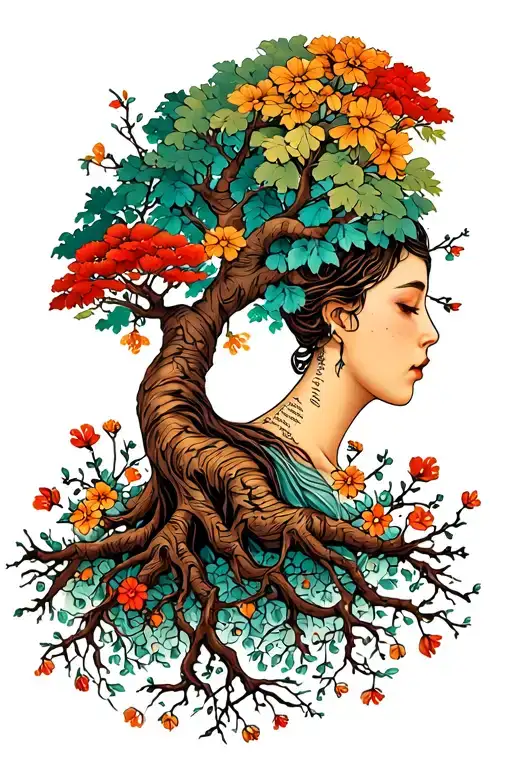 back tattoo with proverbs 31 with tree of life woman tattoo with roots and branches small flowers from a few branches tattoo design idea