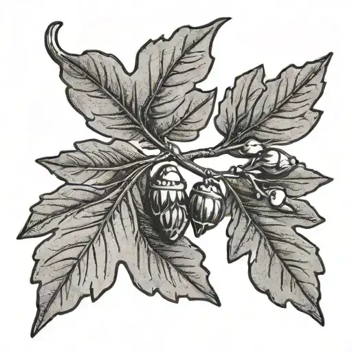 oak leaf sprig with two acorns hanging tattoo design idea