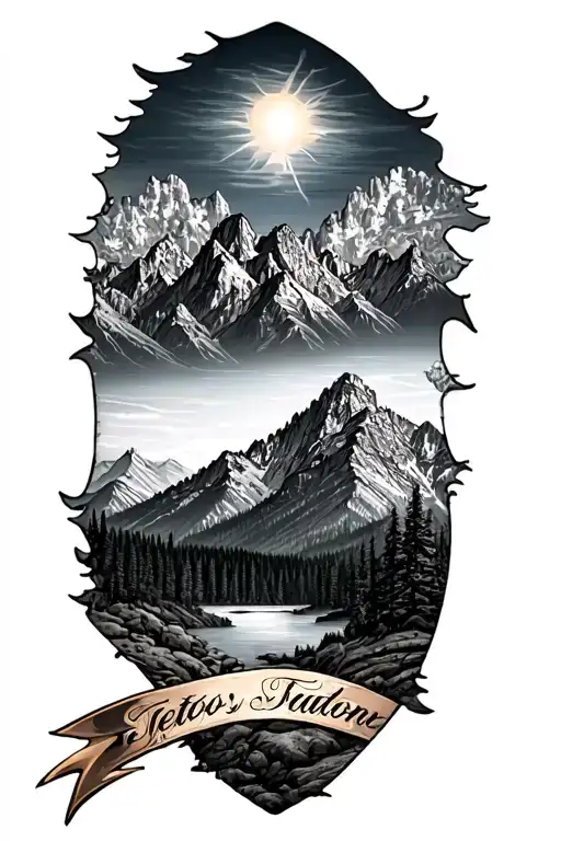 teton mountains tattoo design idea