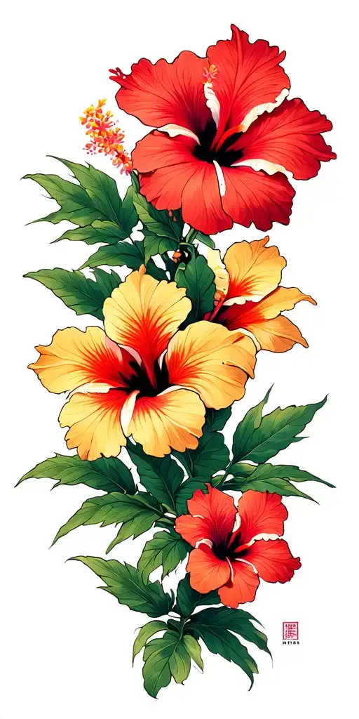 hibiscus, Caribbean island flowers tattoo design idea
