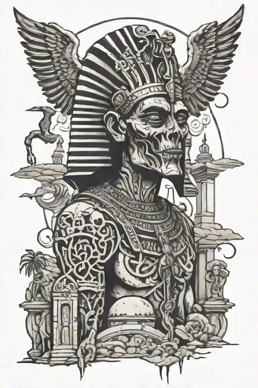 Egyptian dead zombie graveyard apocalypse sleeve tattoo design idea